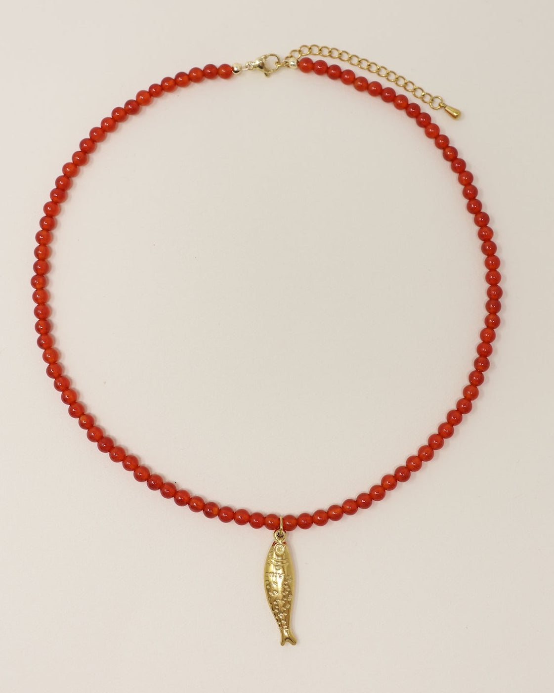 Fish Charm Beaded Necklace - Carnelian