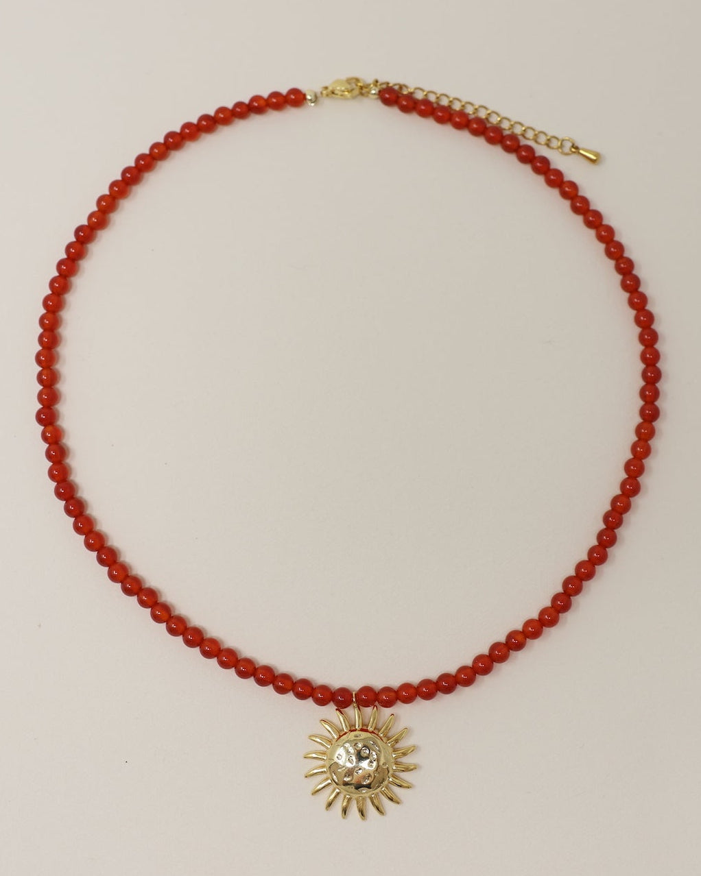 Sun Charm Beaded Necklace - Carnelian
