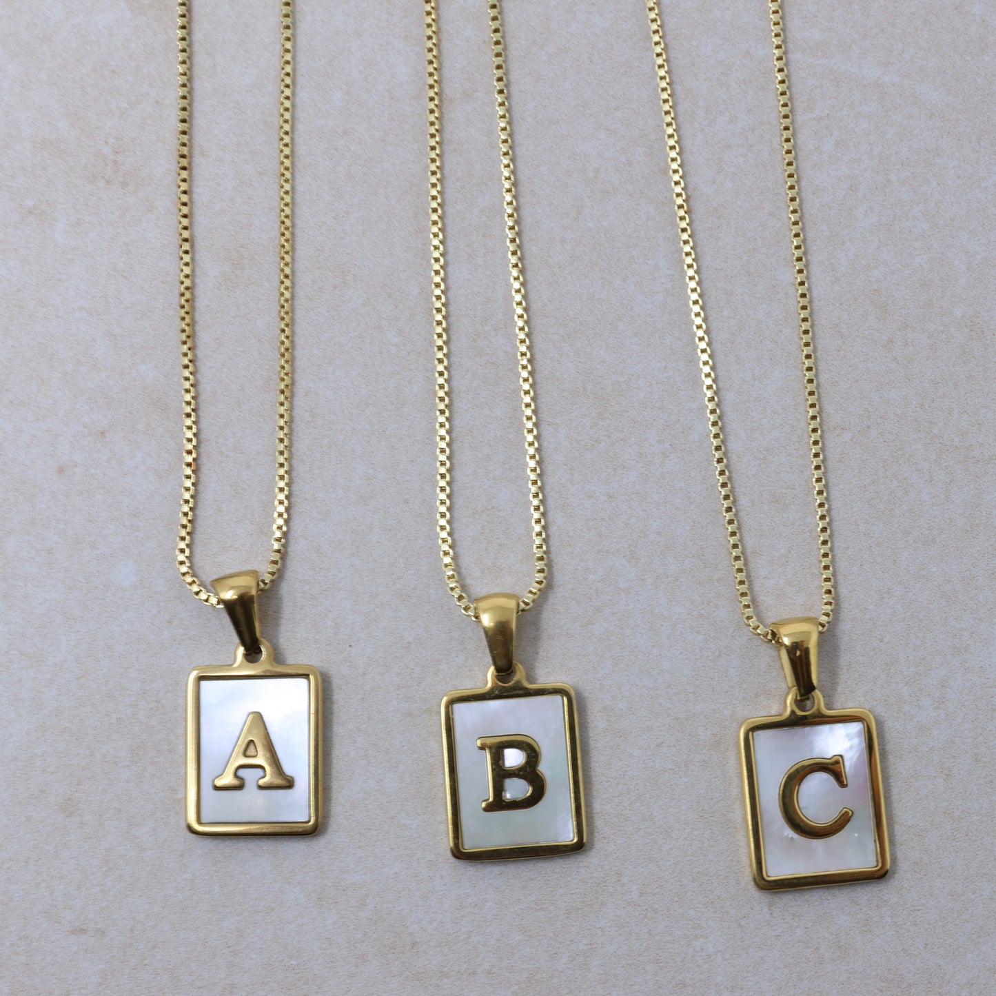 Initial Mother of Pearl Tag Necklace
