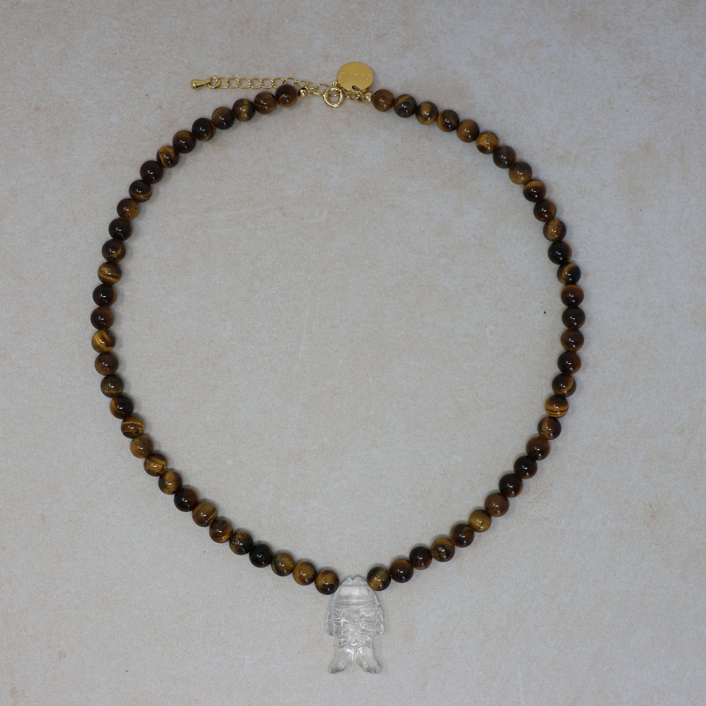 Clear Quartz Fish Necklace Tigers Eye Gemstones