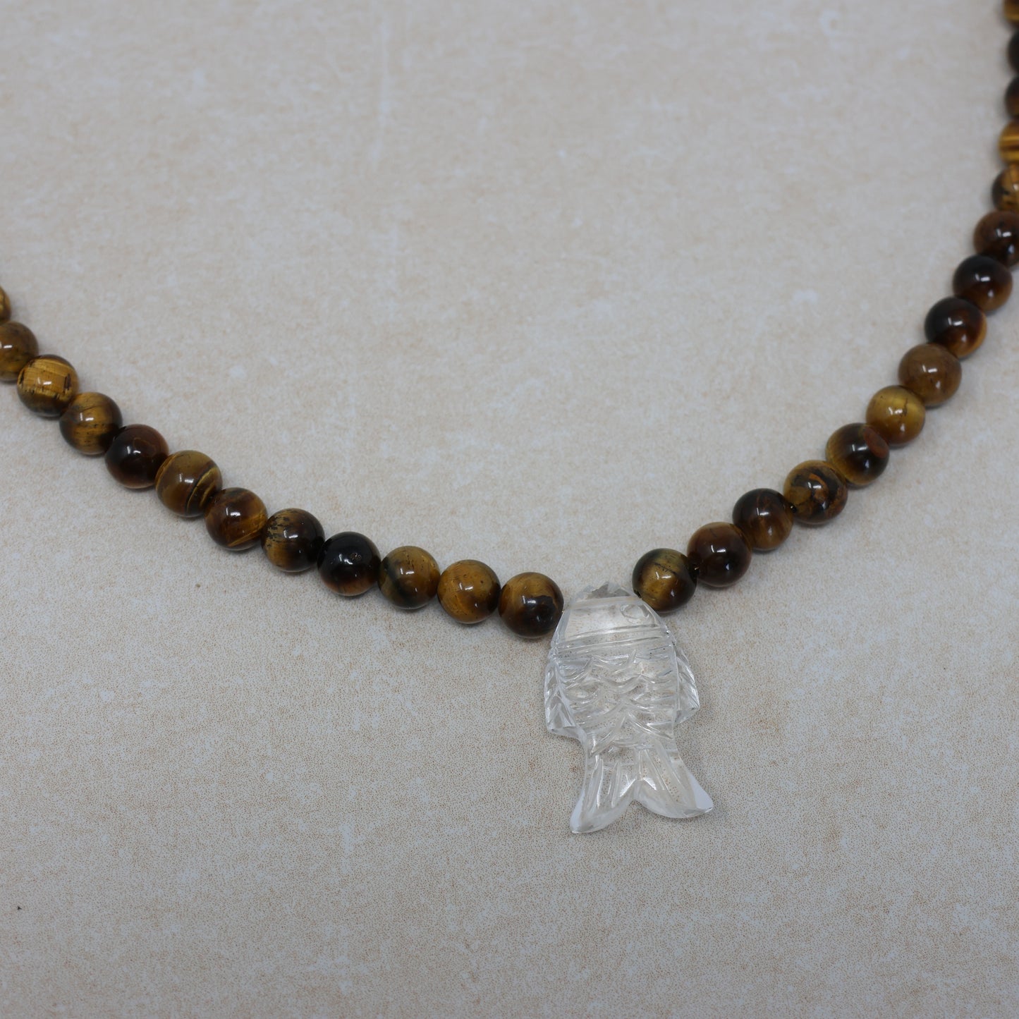 Clear Quartz Fish Necklace Tigers Eye Gemstones