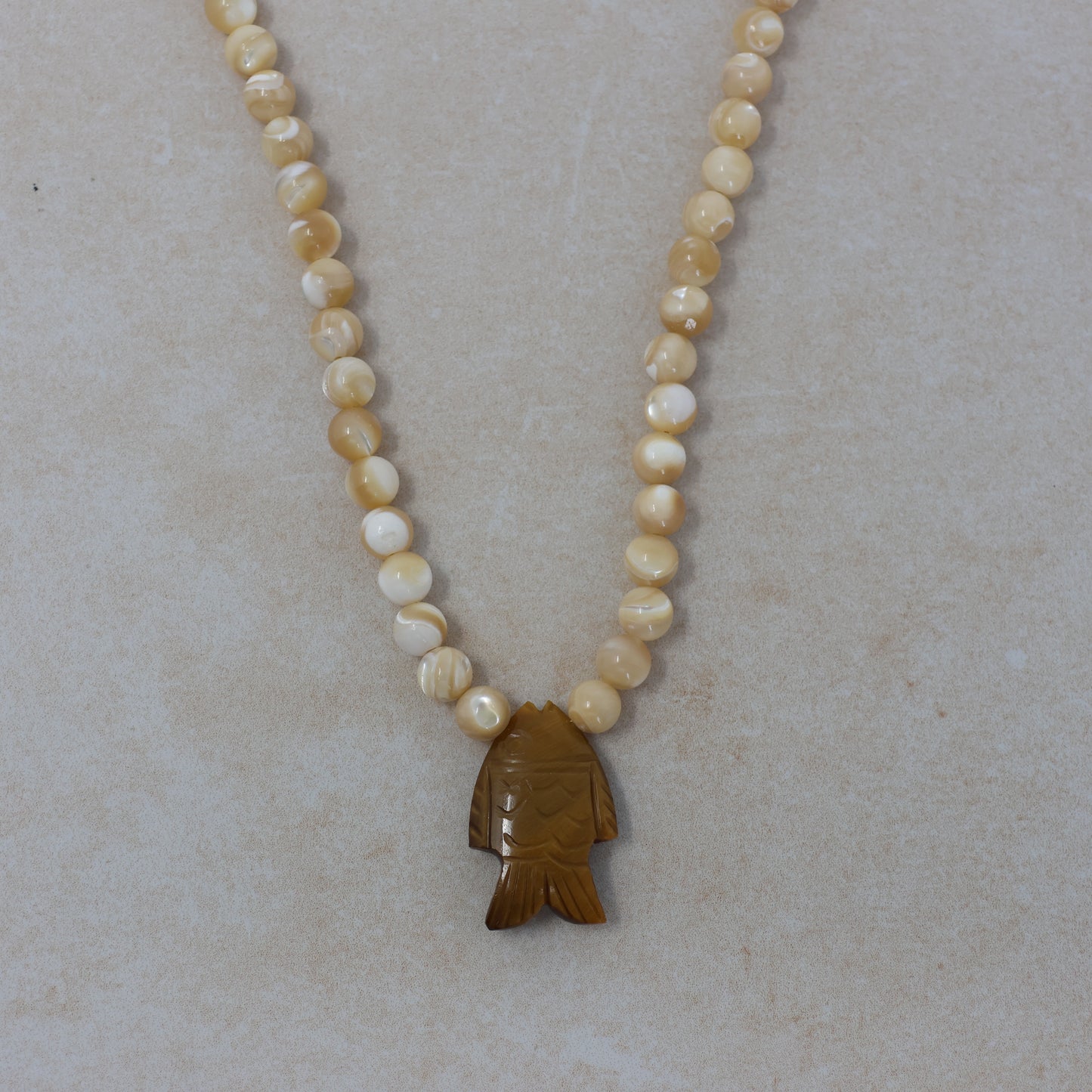 Tigers Eye Fish Necklace with Mother of Pearl Gemstones