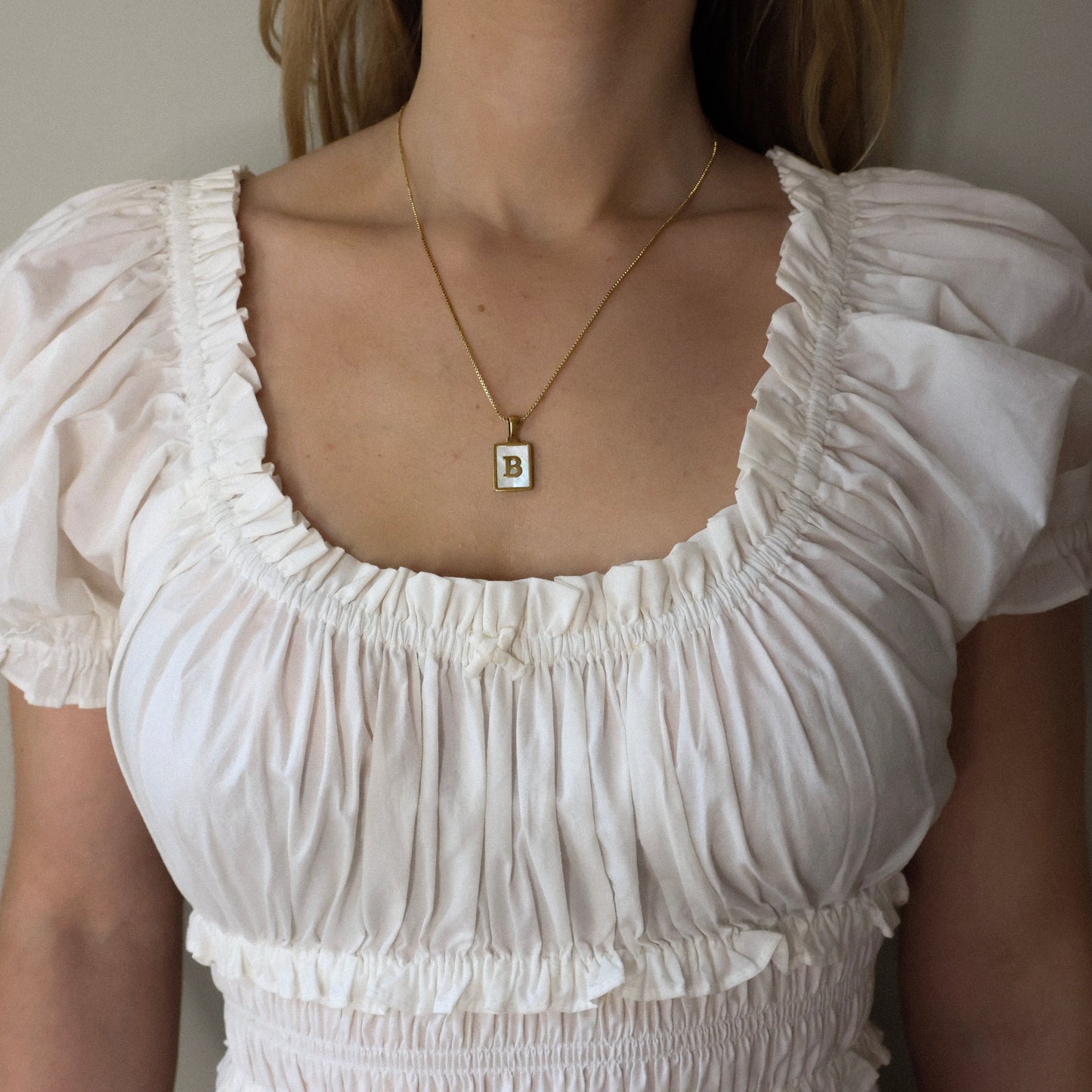 Initial Mother of Pearl Tag Necklace