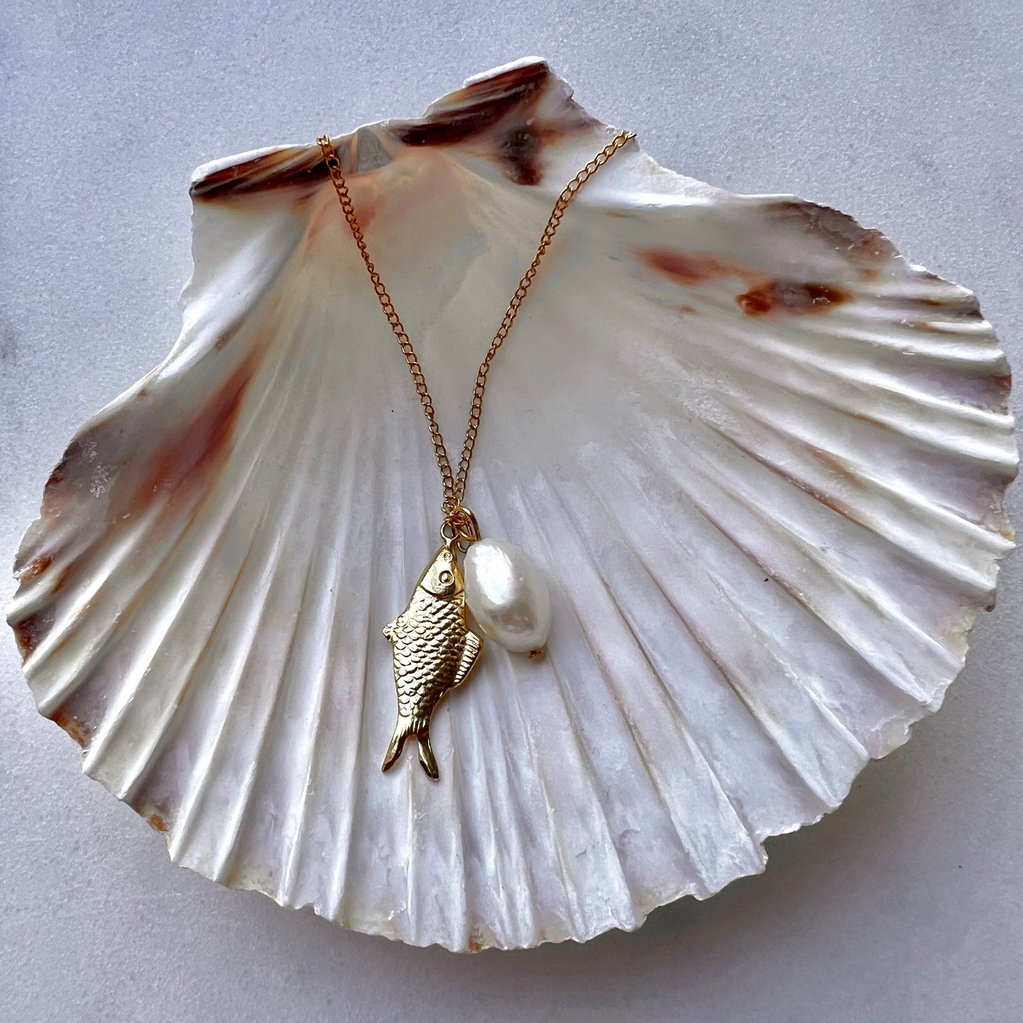 Lucky Fish Necklace with a Pearl