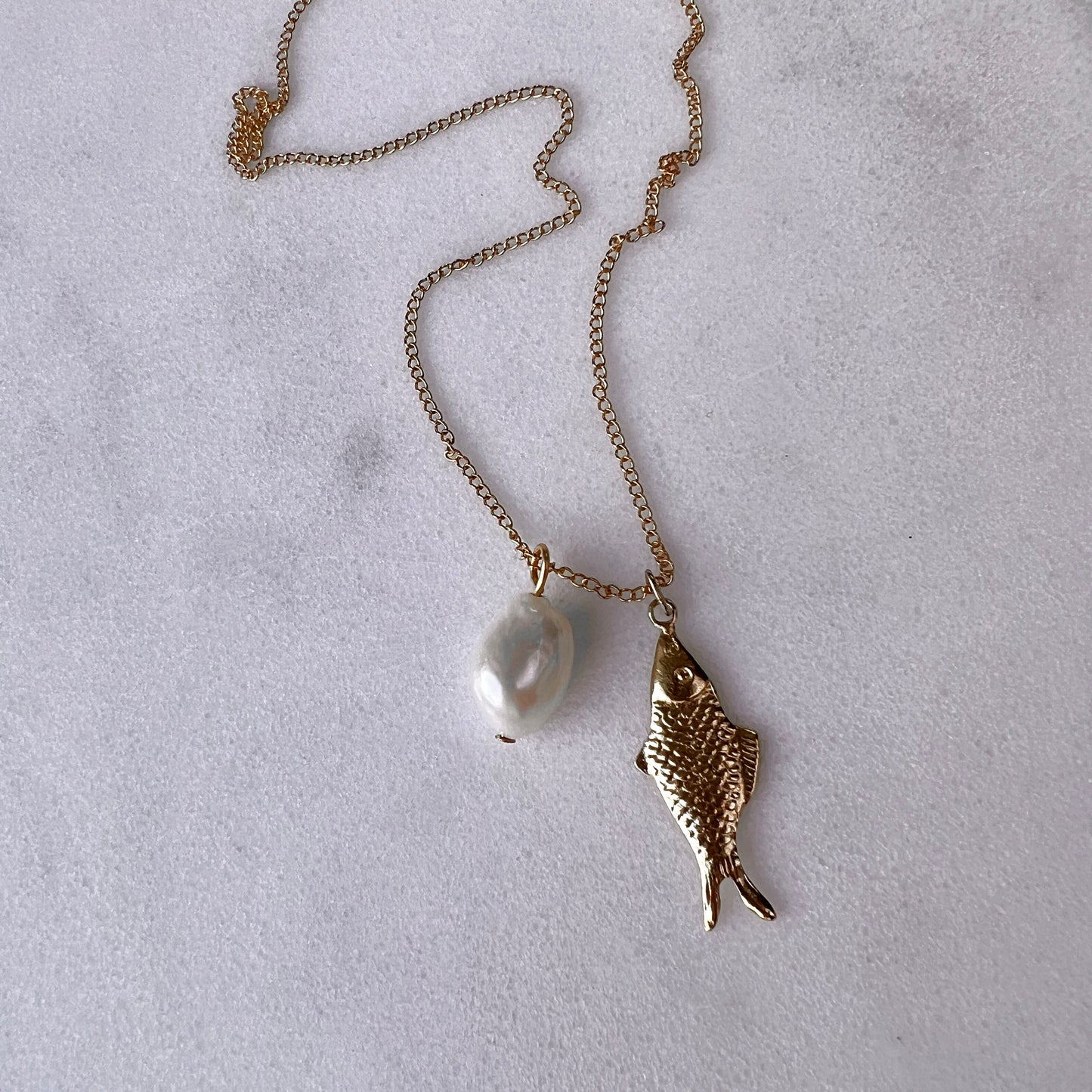 Lucky Fish Necklace with a Pearl