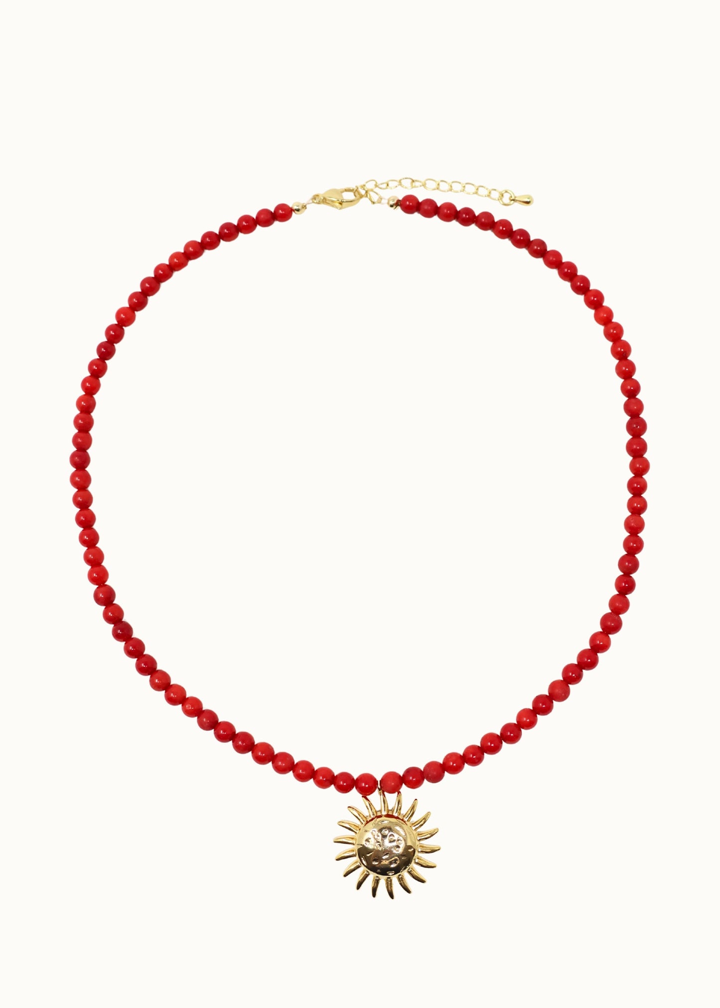 Sun Charm Beaded Necklace - Red