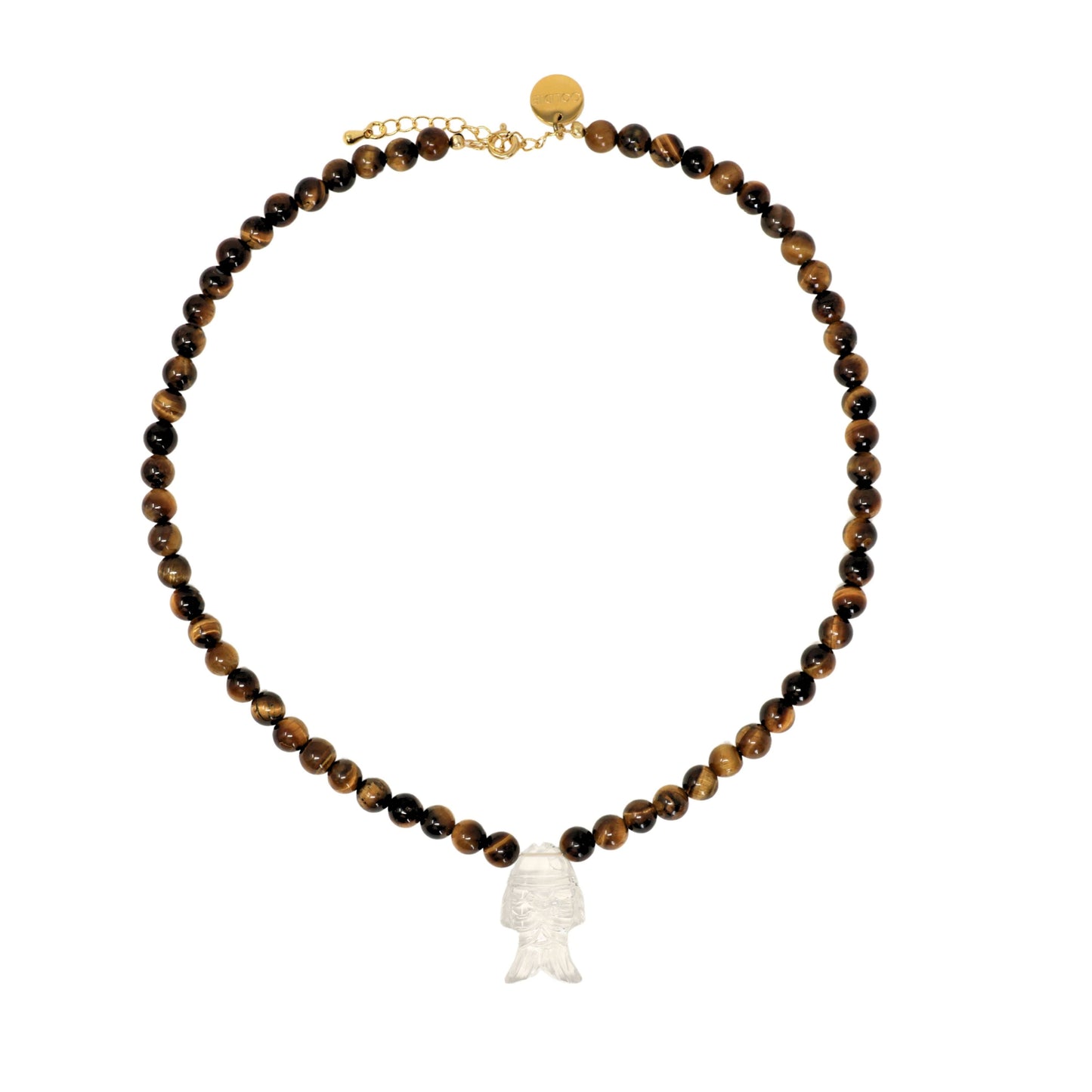 Clear Quartz Fish Necklace Tigers Eye Gemstones
