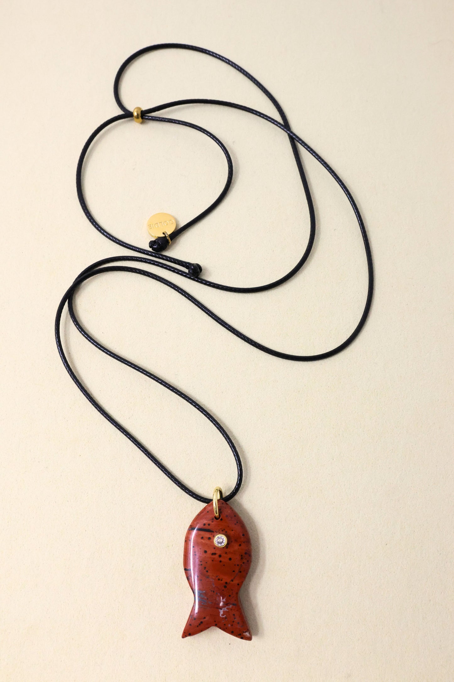 Gemstone Fish Cord Necklace - Red Jasper