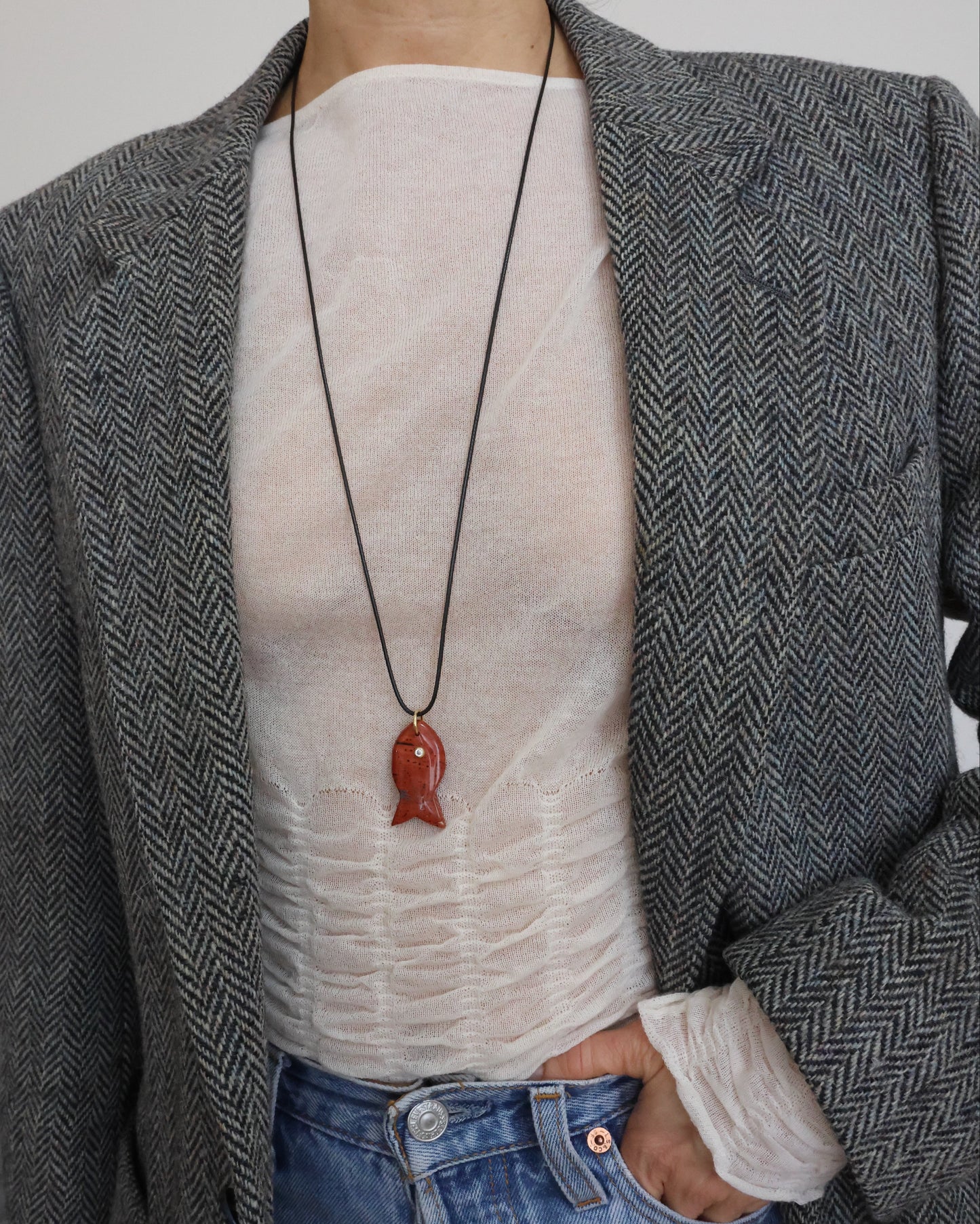 Gemstone Fish Cord Necklace - Red Jasper