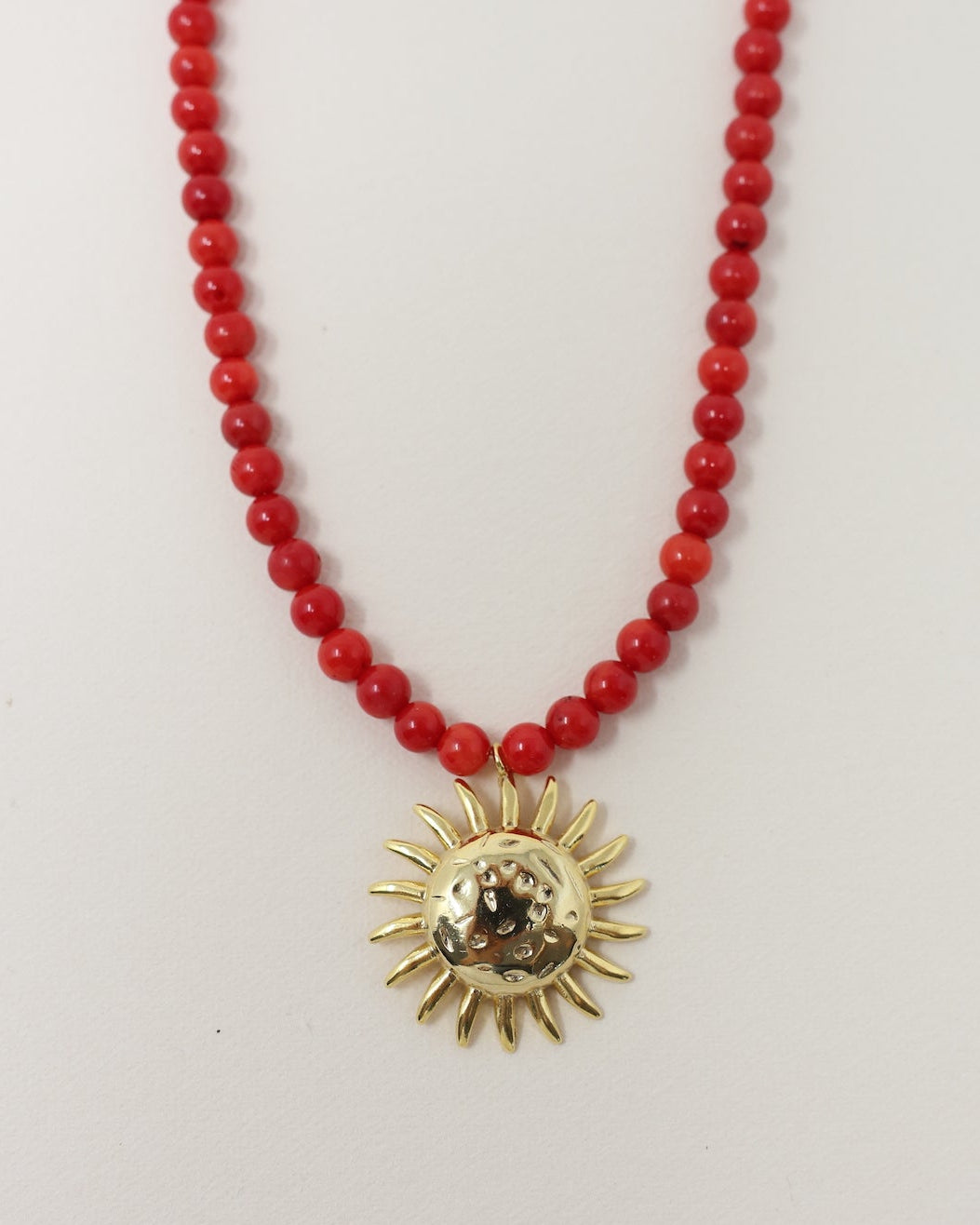 Sun Charm Beaded Necklace - Red