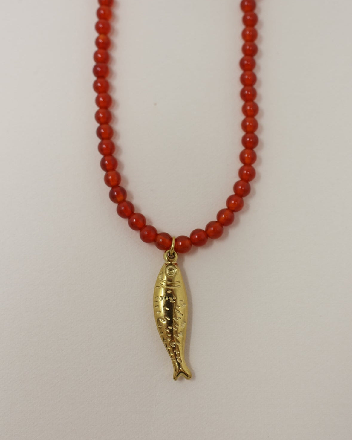 Fish Charm Beaded Necklace - Carnelian
