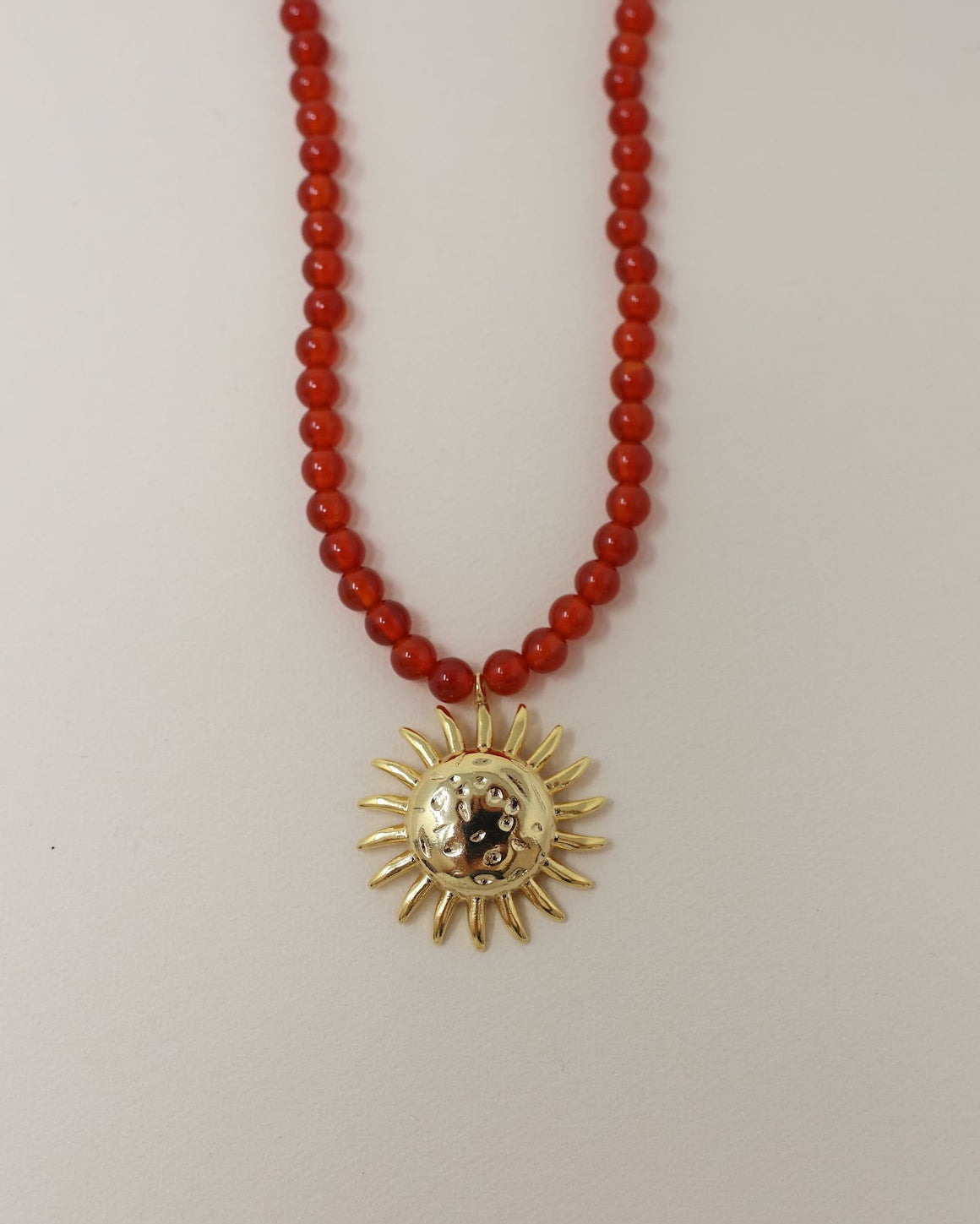 Sun Charm Beaded Necklace - Carnelian