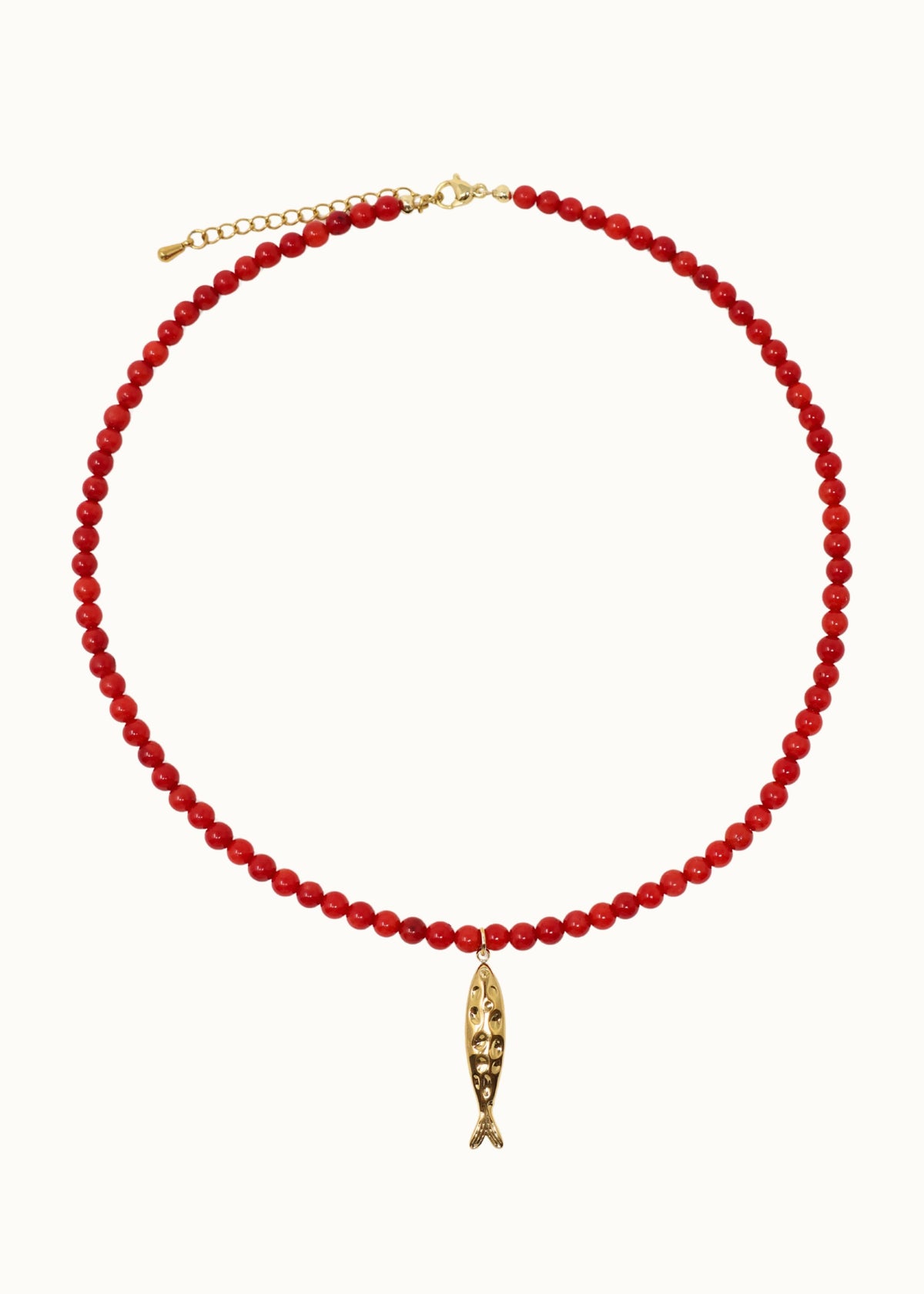Fish Charm Beaded Necklace - Red