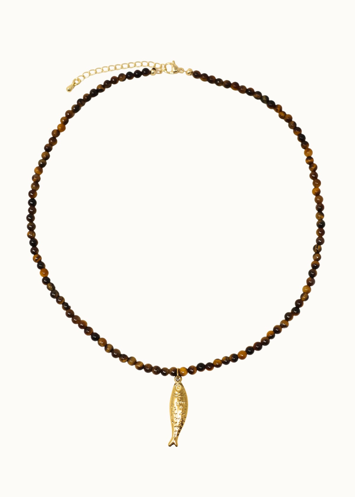Fish Charm Beaded Necklace - Tigers Eye