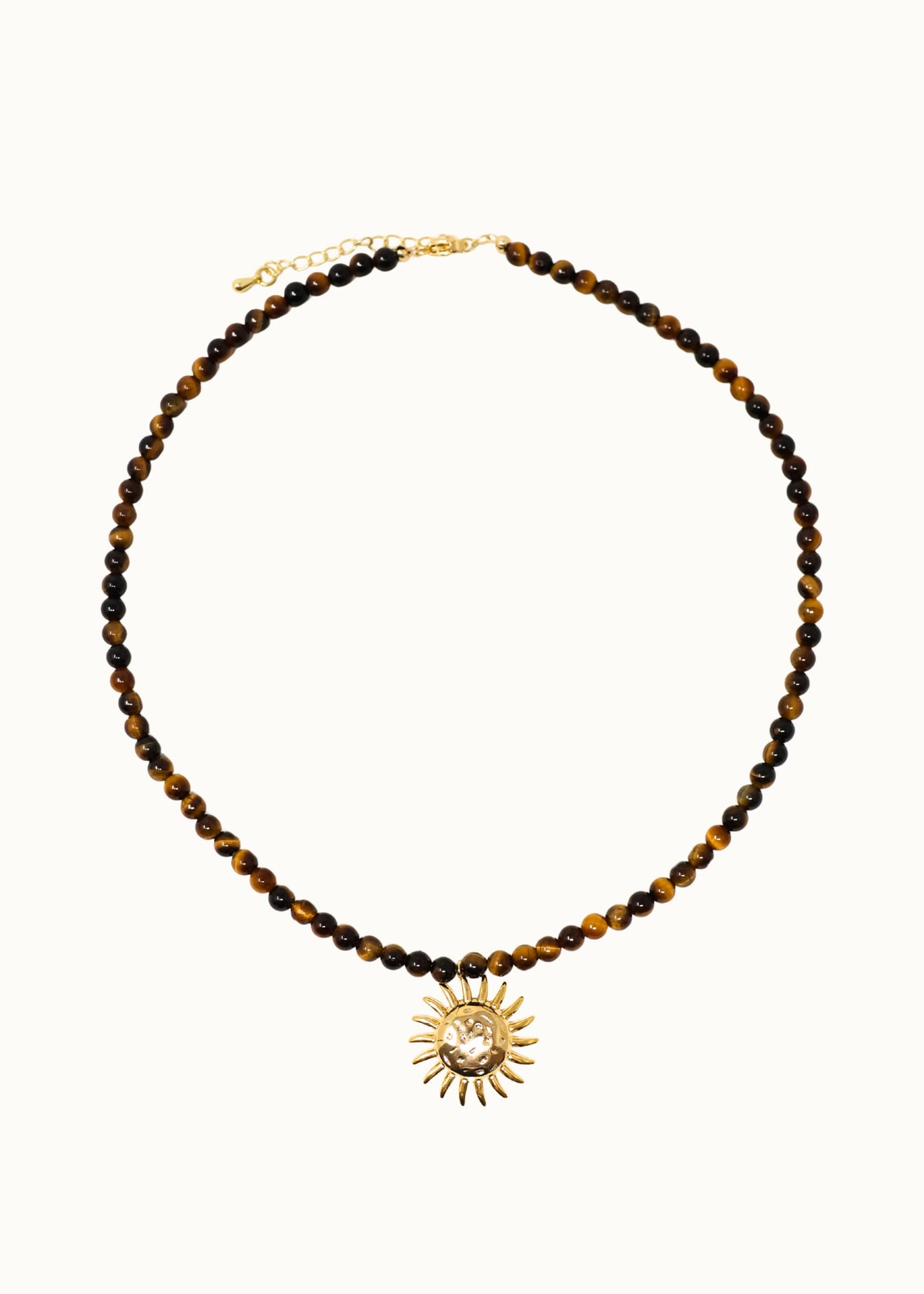 Sun Charm Beaded Necklace - Tigers Eye
