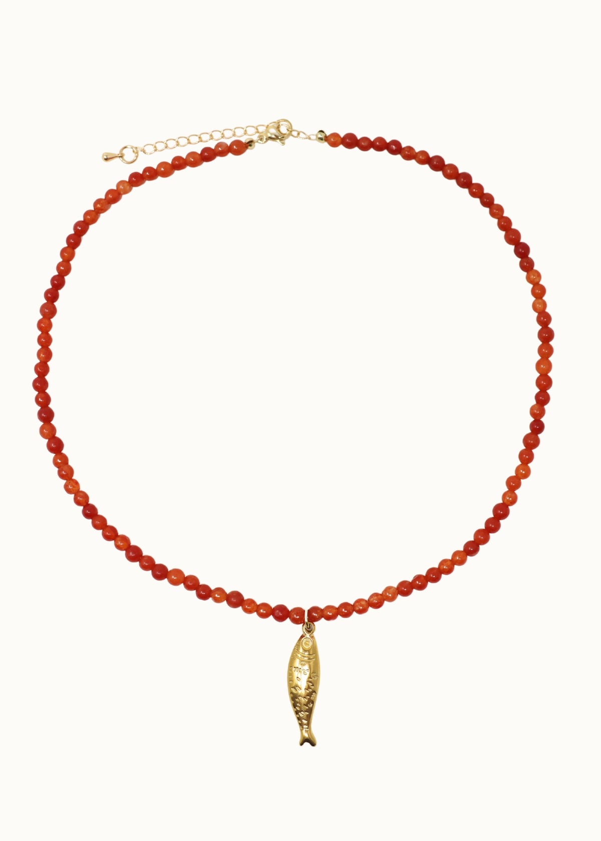 Fish Charm Beaded Necklace - Carnelian