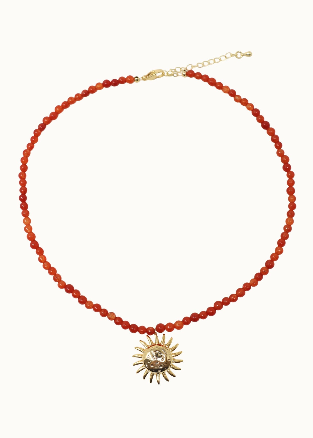 Sun Charm Beaded Necklace - Carnelian