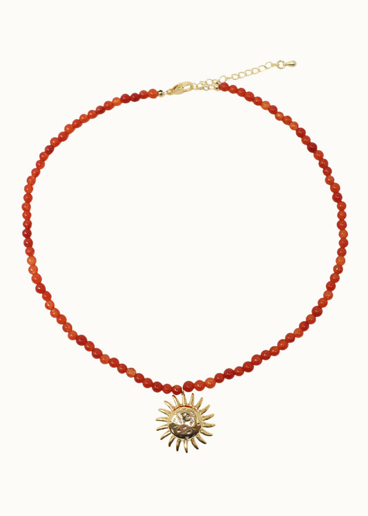 Sun Charm Beaded Necklace - Carnelian