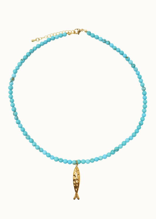 Fish Charm Beaded Necklace - Tirquoise