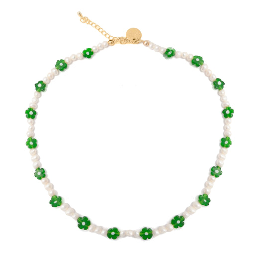 Leila Necklace - Green Flowers