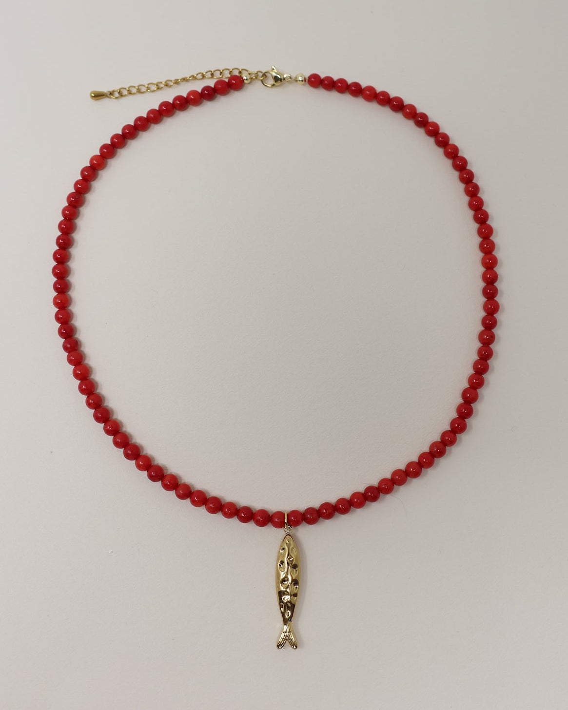 Fish Charm Beaded Necklace - Red