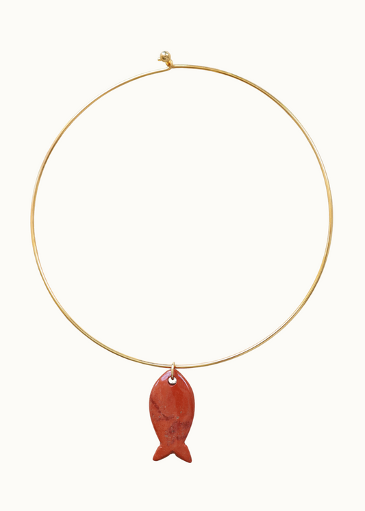 Fish Wire Necklace - Red Jasper